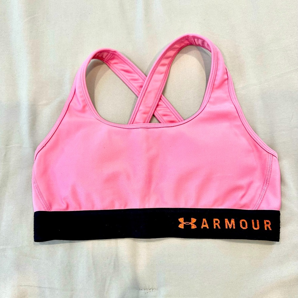 Under Armour Pink Criss-Cross Compression Sports Bra, Medium